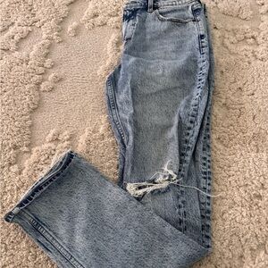 Abercrombie & Fitch Light Blue Straight Leg Jeans with Distressed Knee